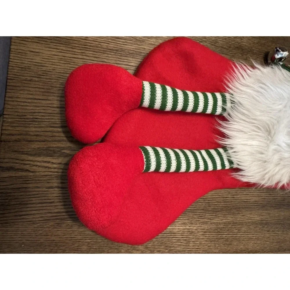 3D Gnome Christmas Stocking Long Dangling Legs Bell Accent and Beard Full Size - Picture 3 of 5